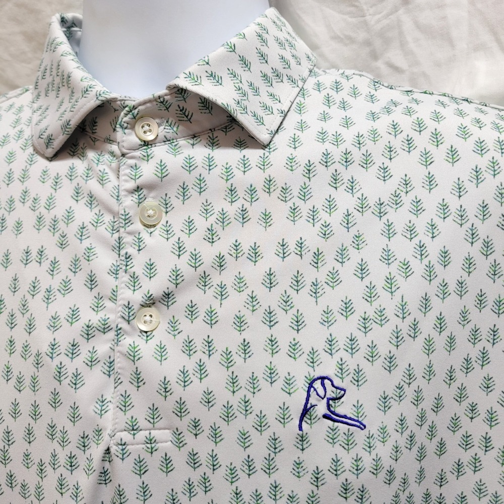 Rhoback Colorado Pine Tree Print Pattern AOP Golf Polo Shirt Medium Mens White